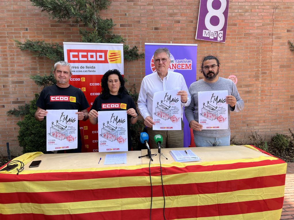 Crida d’UGT-Terres de Lleida i CCOO Lleida a la ciutadania a participar en la manifestació del Primer de Maig