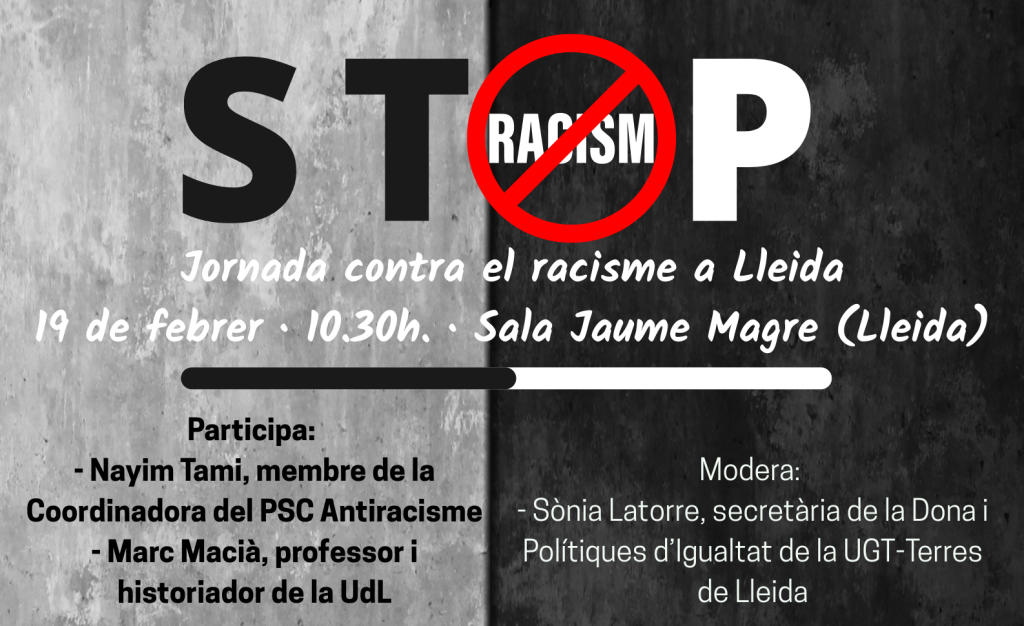 La UGT-Terres de Lleida organitza una jornada contra el racisme, on presentarà la creació d’UGT Calí i UGT Antifeixista